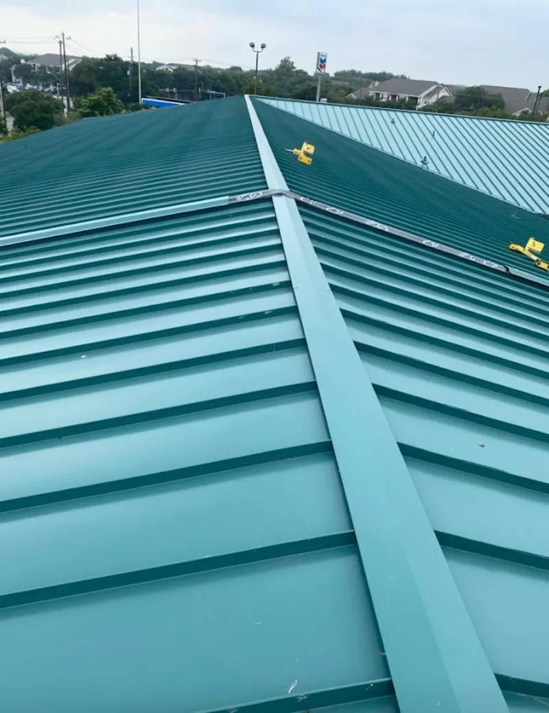 Green commercial metal roof ridge and valley for Metal Roof Repair in Palmer Ranch
